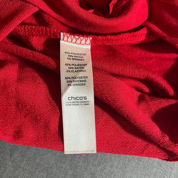 Weekends By Chico's Top Womens Size 2 US Large Red Cowl Neck Long Sleeves Casual - Picture 6 of 9